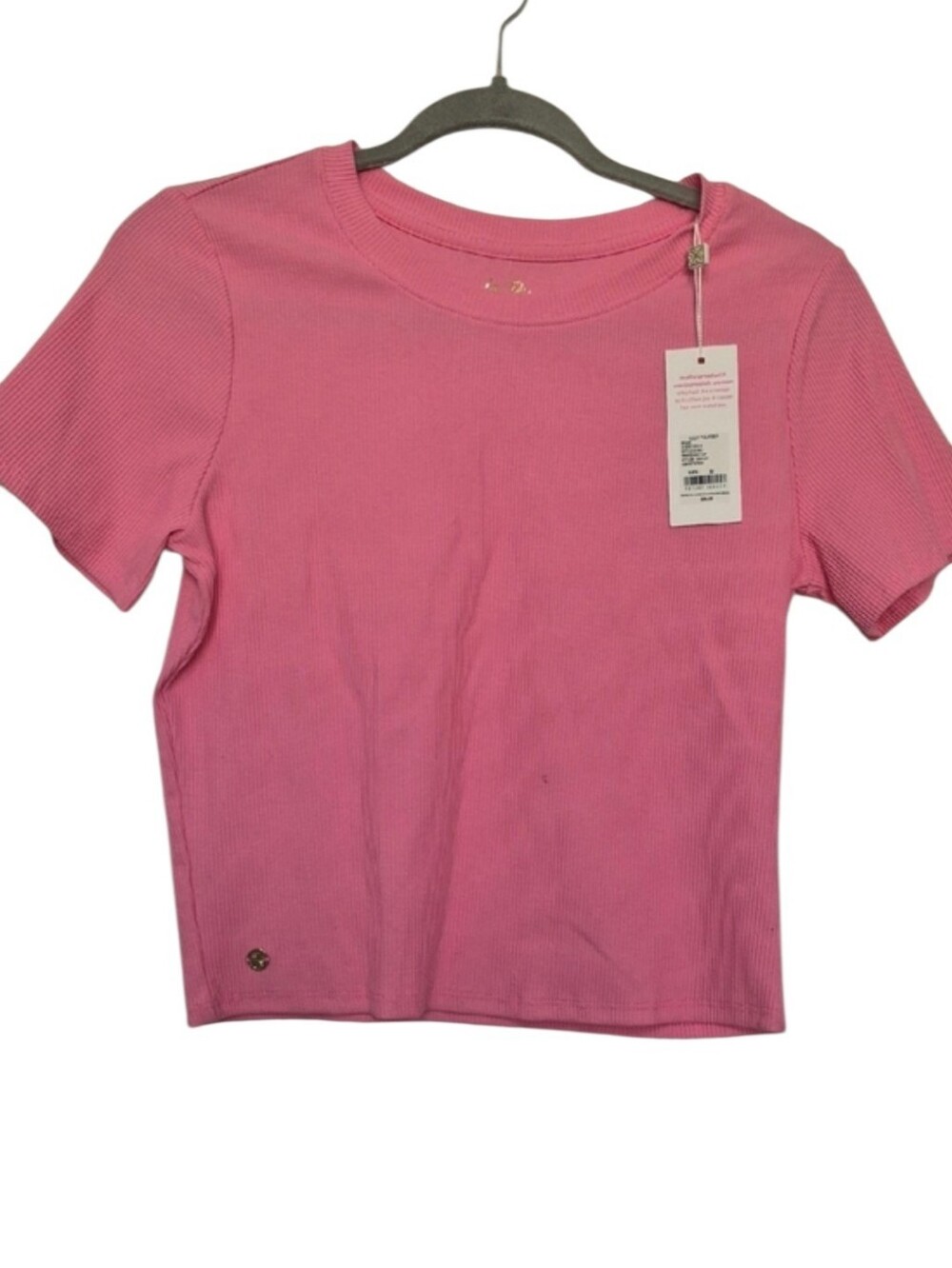 NWT Lilly Pulitzer Medium Minnie Knit Top Confetti Pink Cropped Ribbed Stretchy